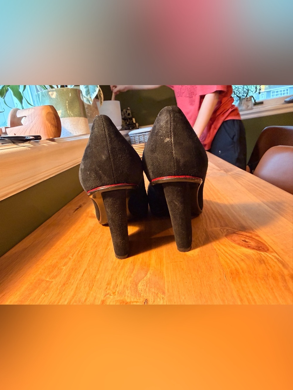 kate spade Vero Ouoio Black Suede Block Heel Pumps with Red Sole Accent - Picture 3 of 6